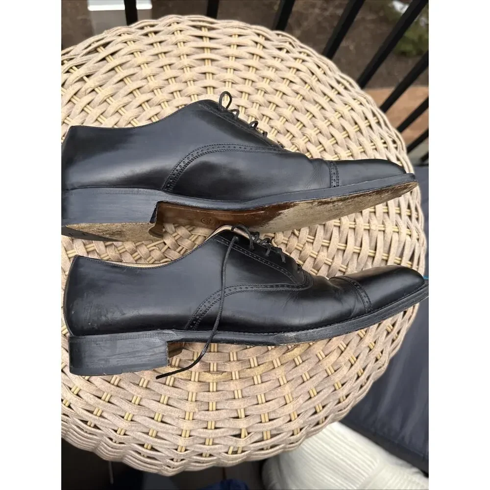 Bruno Magli Mens Black Lyndon shoes Leather  brogue cap toe  made in Italy 10.5M